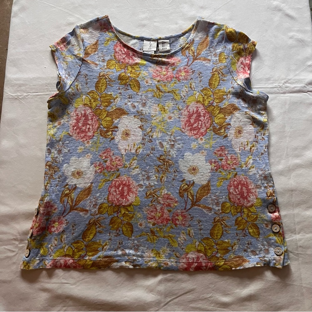 Joie Soft California Inspired Chic Linen Muted Pastel Floral  Top, Sz Small